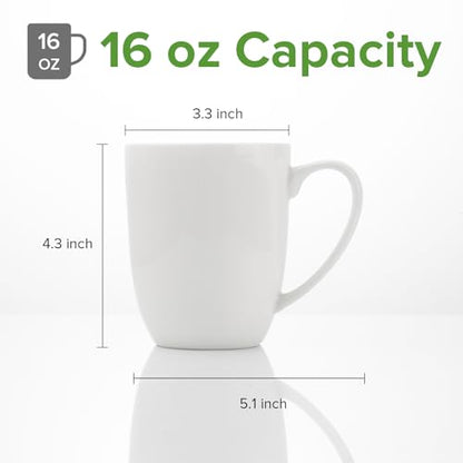 Fine Bone China White Coffee Mugs, 16 oz Large Capacity, Set of 4 Tea Cups, Thin Thickness and Light Weight, Comfortable to Hold, Microwave and Dishwasher Safe
