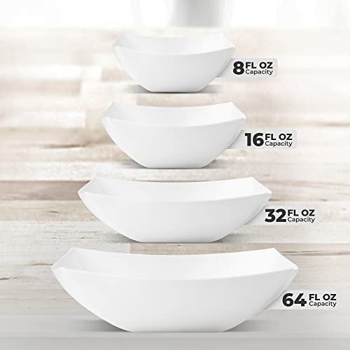 4 Pack Disposable White Plastic Party Bowls, Square Serving Bowls 32oz | Square Design. Disposable Party Tableware. Salad, Fruit & Candy Use. Candy Buffet Containers. White Plastic. - color: White, size: 32 OUNCE