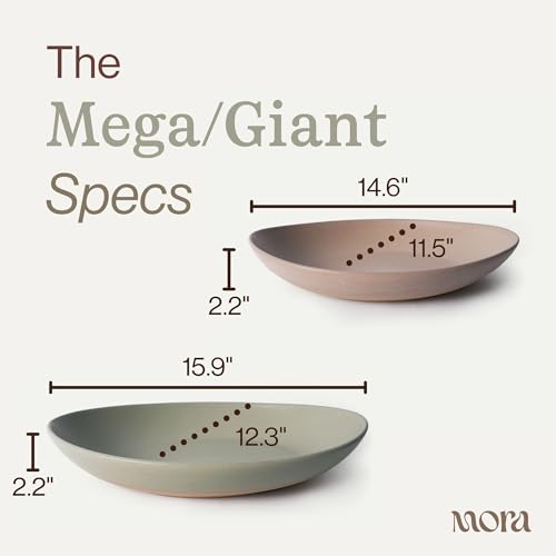 MORA Mega and Giant Serving Dishes Set of 2, 16 inch and 14 inch Ceramic Pottery Oval Platters - Microwave, Oven and Dishwasher Safe - Thyme & Mushroom - color: Thyme & Mushroom, size: Mega & Giant