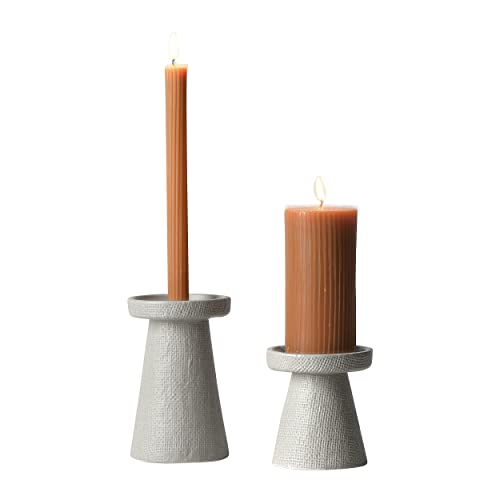 Main + Mesa Stoneware Pillar & Taper Candle Holders, Set of 2 - color: Light Graphite Gray, size: Set of 2