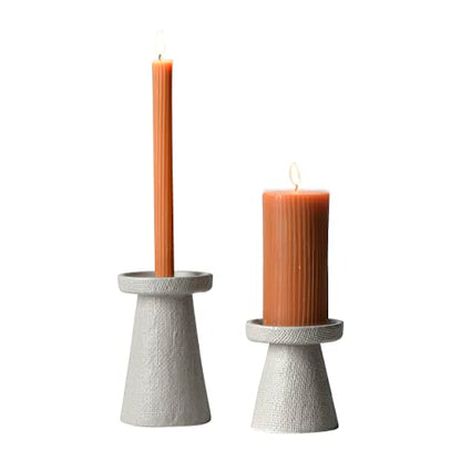 Main + Mesa Stoneware Pillar & Taper Candle Holders, Set of 2 - color: Light Graphite Gray, size: Set of 2