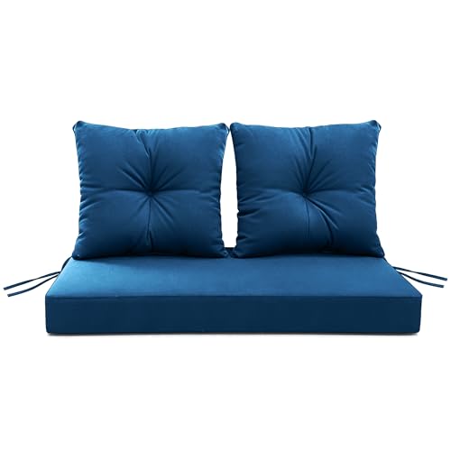 ARTPLAN Loveseat Patio Deep Seat Cushions 46"x24"x5" Bench Pad,Classic Blue | High-density foam fill, solution-dyed UV water repellent fabric, zipper removable cover fits patio swing & bench furniture - color: Classic Blue