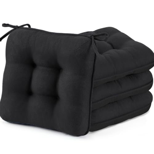 BETU Chair Cushions for Dining Chairs,3.5" Thick Kitchen Table Chair Pads with Ties,Non Slip Backing and Covers,Seat Cushion for Dining Room,Bar,Patio Chairs,18"X18"X3.5" - color: Black, size: 18"x18"x3.5" (4 Pack)