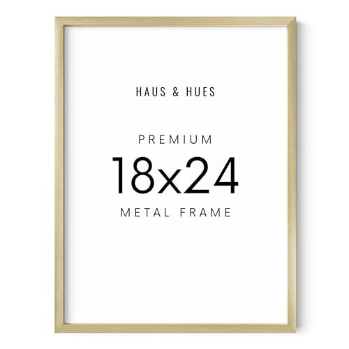 HAUS AND HUES 18x24 Gold Picture Frame - Modern Aluminum Wall Art Display - Lightweight 18x24 Frame for Posters, Prints, Photos - Ready-to-Hang Vertically & Horizontally - color: Gold Metal, size: 18x24 in, style: Set of 01