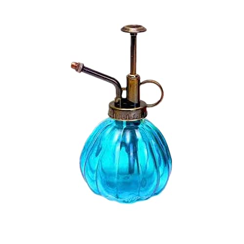 Glass Plant Spray Mister, Watering Spray Bottle, 6.4" Tall Vintage Fine Mist Spritzer Watering Can with Bronze Plastic Top Pump, Small Decorative Watering Can for Succulent House Plant (Blue) - color: Blue