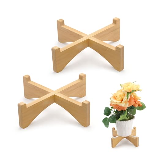 2 Packs Wooden Plant Stand Indoor Single Holder, Modern Flower Pot Stand Outdoor Riser, Short Plant Pedestal Fits 5.9''/15 CM Rack Table Base Home Garden Decor