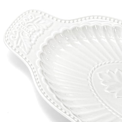 2 Pack Porcelain Oval Serving Platters, 14 Inch Large Embossed White Serving Plates for Entertaining, Oven Safe Stackable Ceramic Dinner Tray for Fish, Meat, Appetizers, Fruits, Dessert
