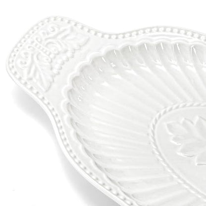 2 Pack Porcelain Oval Serving Platters, 14 Inch Large Embossed White Serving Plates for Entertaining, Oven Safe Stackable Ceramic Dinner Tray for Fish, Meat, Appetizers, Fruits, Dessert