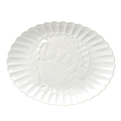 Lenox French Perle White Stoneware Turkey Thanksgiving Serving Platter | Dishwasher safe, microwave safe, carved design | serving dish, holiday hosting centerpiece | 1.75 in, Christmas kitchen decor - style: Casual