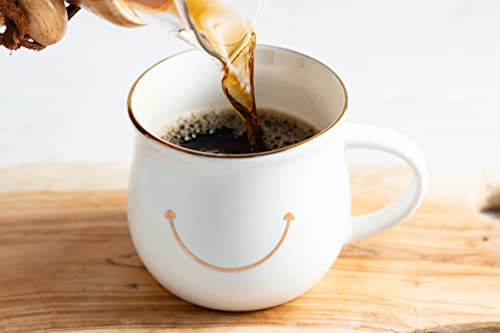 Elegant Gold-Accented Smiley Face Ceramic Mug - 13 Oz, Unique & Thoughtful Gift for Coffee Lovers, Eco-Friendly, Durable - Ideal for Home or Office - color: Gray