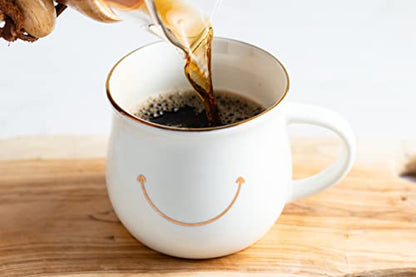 Elegant Gold-Accented Smiley Face Ceramic Mug - 13 Oz, Unique & Thoughtful Gift for Coffee Lovers, Eco-Friendly, Durable - Ideal for Home or Office - color: Gray