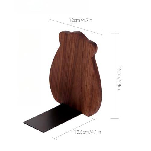 2-Pack Bear Walnut Bookends, 5.9x4.7in | Solid Beech/Walnut Wood, Natural Grain, Non-Slip Base, Detachable Design, for Shelves/Desk/Kids Room - color: Black Walnut Wood Bear