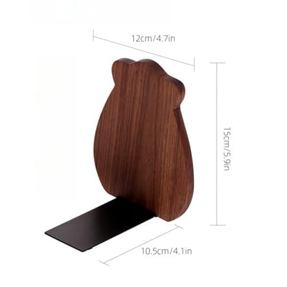 2-Pack Bear Walnut Bookends, 5.9x4.7in | Solid Beech/Walnut Wood, Natural Grain, Non-Slip Base, Detachable Design, for Shelves/Desk/Kids Room - color: Black Walnut Wood Bear