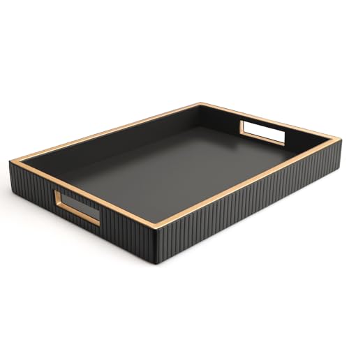 Leather Tray Desktop Storage Organizer, Rectangle Valet Tray, Black | Premium Serving Trays with Handles, Decorative Tray Desk Organizer for Sundries Cosmetics Phone Wallet Keys Cutlery - color: Black Holder