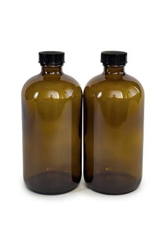 Vivaplex, 2, Amber, 16 oz Glass Bottles, with Lids