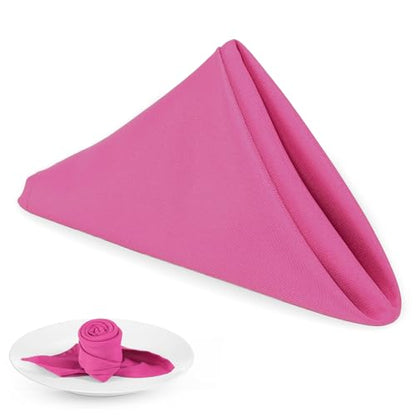 PLOYMONO Fuchsia Cloth Napkins - 8 Pack 17" x 17" Polyester Dinner Napkins | Heavy Duty 180 GSM Cloth Napkins with Hemmed Edges - Great for Restaurants, Weddings, Parties, Banquets Dinner - color: Fuchsia