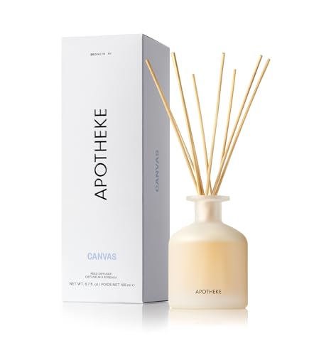 Apotheke Scented Reed Diffuser for Home, Canvas, 10 Reed Sticks | 10 Rattan Scent Sticks, Long-lasting Fragrance with Essential Oil Aromatherapy for Bedroom & Bathroom - 6.7 Fl Oz