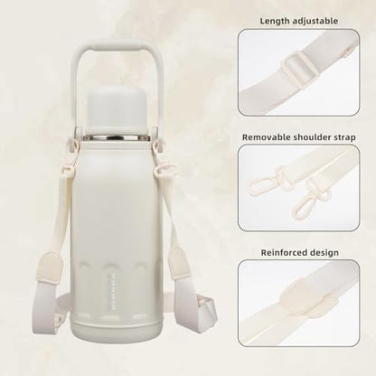 BJPKPK Stainless Steel Insulated Bottle with Handle & Strap, 40oz | Leak-proof vacuum insulation keeps drinks cold/hot for hours. BPA-free, dishwasher safe. Includes handle & strap. Beige. - color: Beige, size: 40 Ounces