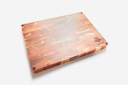 KANKA Acacia Wood Cutting Board Reversible – 19 x 14 Extra Large End Grain Butcher Block with Juice Groove, Non-Slip Feet & Built-In Handles – Ideal Wooden Cutting Board for Meat & Chopping