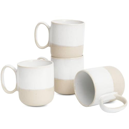 Bosmarlin Ceramic Coffee Mug Set of 4, 15 Oz, Coffee Cups with Big Handle, Microwave and Dishwasher Safe (White) - color: White
