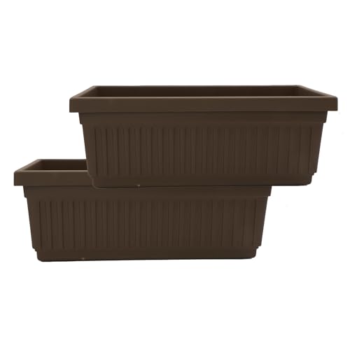 The HC Companies Venetian Window Planter Box, 18 Inch, Chocolate, 2-Pack | Plastic, Drainage Plug, Lightweight, UV-Resistant, for Indoor & Outdoor Plants, Garden & Home Decor - color: Chocolate, size: 18", style: Pack of 2