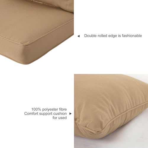 ARTPLAN Loveseat Patio Deep Seat Cushions 46"x24"x5" Bench Pad,Light Brown | High-density foam fill, solution-dyed UV water repellent fabric, zipper removable cover fits patio swing & bench furniture - color: Light Brown