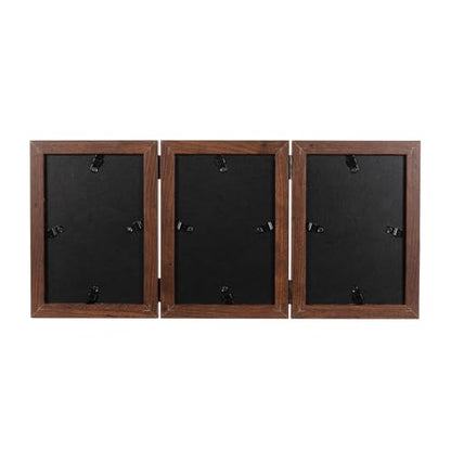 Brown Double Photo Picture Frame 6 x 4, Holds 3 Standard Photographs, Freestanding, Twin Hinged 6x4 10 x 15 cm Picture Frames，Glass Front Stand Vertical on Desktop - color: Brown, size: 3x46