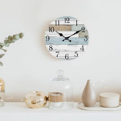 KECYET Small 8 Inch Wall Clock Battery Operated Silent Non Ticking Nautical | Round analog clock; large easy-read dial for bathroom, kitchen, bedroom & living room; 1 AA battery (not included) - color: Blue, size: 8"