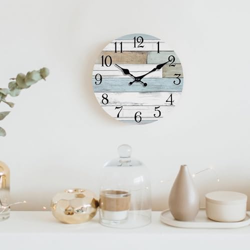 KECYET 14 Inch Wall Clock Battery Operated Silent Non Ticking Nautical | Round analog clock; large easy-read dial for bathroom, kitchen, bedroom & living room; 1 AA battery (not included) - color: Blue, size: 14"