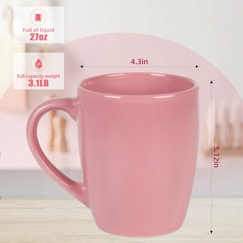 BYCNZB 27OZ Extra Large Ceramic Coffee Mug, Jumbo Coffee Mugs, Big Tea Cups with a Large Handle for Office and Home set of 2 (Pink) - color: Pink
