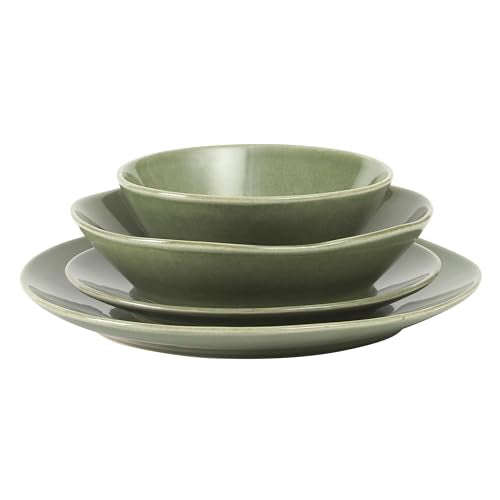 Two Time Oprah's Favorite Things Winner - Montecito Breeze 16 Piece (Service for 4) Double Plates and Bowls Stoneware Reactive Glaze Dinnerware Set - Cyprus Green - color: Cyprus Green