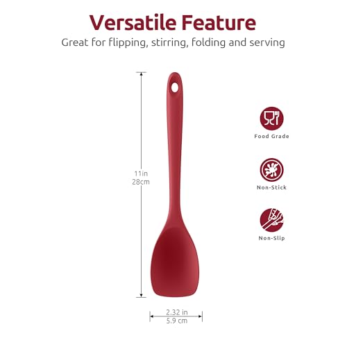 U-Taste 600ºF High Heat 9in Silicone Kitchen Tong and 600ºF Heat Resistat Spatula Spoon Flexible Silicone Cooking Scoop Spoonula (Red)