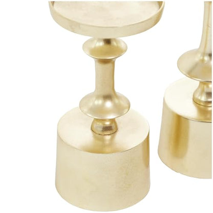 CosmoLiving by Cosmopolitan Aluminum Metal Decorative Candle Holder Pillar Candle Stand, Set of 3 Candlestick Holder 11", 9", 7" H, Gold - color: Gold