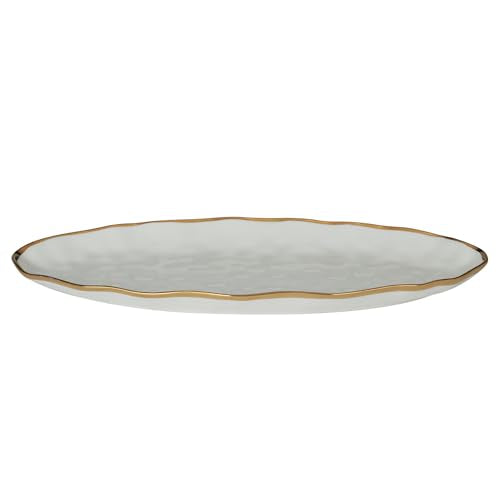 Regency Gold 19.5-Inch Porcelain Oval Fish Platter with Scalloped Edges & Metallic Gold Rim, Elegant Serving Platter for Fish, Appetizers & Side Dishes, Ideal for Entertaining, Everyday