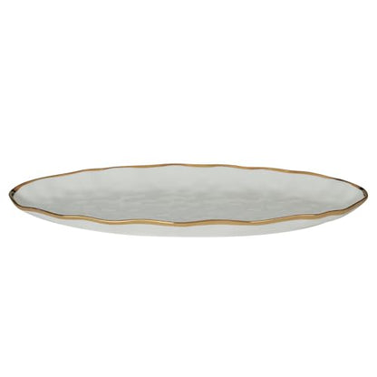 Regency Gold 19.5-Inch Porcelain Oval Fish Platter with Scalloped Edges & Metallic Gold Rim, Elegant Serving Platter for Fish, Appetizers & Side Dishes, Ideal for Entertaining, Everyday