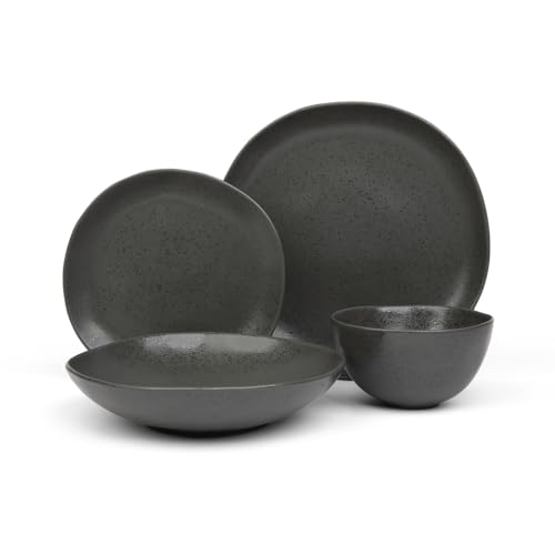Stoneware Dinnerware Set, 16 Piece, 4 Place Settings, Made in Portugal, Charcoal - color: Charcoal Gray