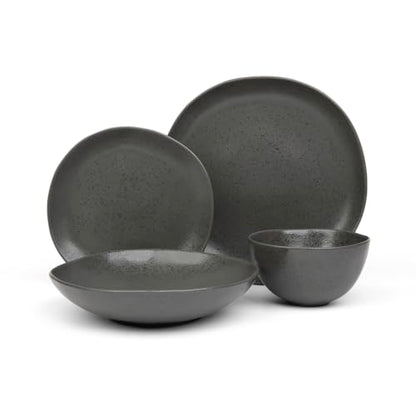 Stoneware Dinnerware Set, 16 Piece, 4 Place Settings, Made in Portugal, Charcoal - color: Charcoal Gray