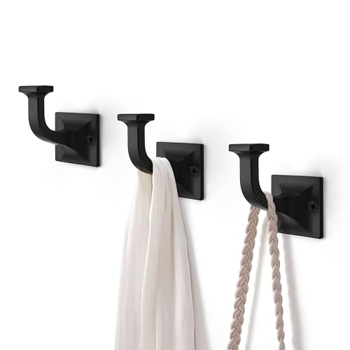 SAILING 3 Pack Coat Hooks - Matte Black Robe Hooks Decorative Wall Hooks for Bathroom Bedroom Kitchen Towel Robe Clothes Cabinet Closet Bathroom Hardware - color: Matte Black