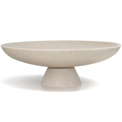 LIN CHUAN Large Decorative Bowl, Resin Pedestal Fruit Bowl, Beige | Ideal for home decor, this stylish bowl works as a fruit bowl for kitchen counters or a chic key holder for entryway tables - color: Beige