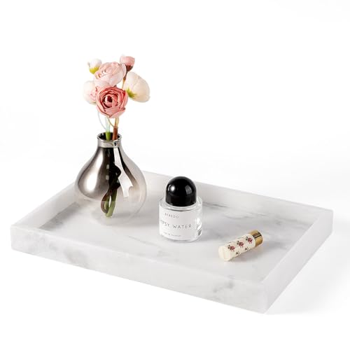 Marble Tray, 12"x8" Marble Vanity Tray for Bathroom Kitchen Countertop, Rectangular Stone Tray for Perfume Jewelry Candle, Decorative Catchall Serving Tray Home Decor(Namib Bianco) - color: 12"x8"-namib Bianco