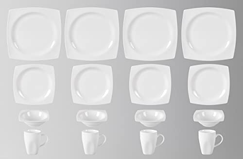 HomeVss, New Bone China Dinnerware Set, Rim Square Shape, 16pc Set - color: Square Rim, size: Service for 4 - 16pc Set