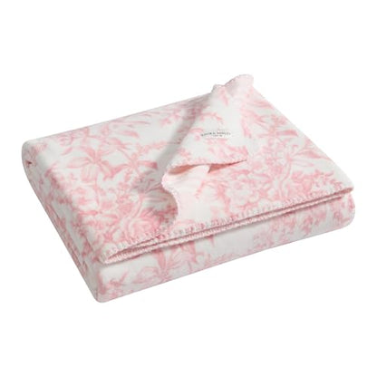 Laura Ashley - Plush Throw Blanket, 50x70, Soft and Warm with a Lightweight Feel, Reversible Floral Design with Stripe Reverse, Bedford Pink Pink - color: Bedford Stripe Pink
