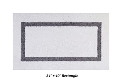 Better Trends 100% Cotton Hotel Collection Bath Mats Set, White & Gray Mats - Tufted, Reversible & Absorbent & Machine Washable 2 Piece Bathroom Rug Set, Shower & Sink Bath Rug - color: White & Gray, size: 2 Piece Set (17" x 24" | 24" x 40")