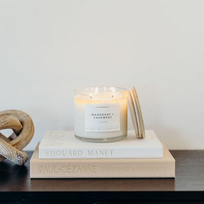 Mahogany & Cashmere 3 Wick Scented Candle - 43 Hour Burn | Made in the USA Luxury Clean Soy Wax Candles - Long Lasting Large Glass Jar Candle for Home - 3 Wicks - 14.9oz - color: Mahagony + Cashmere