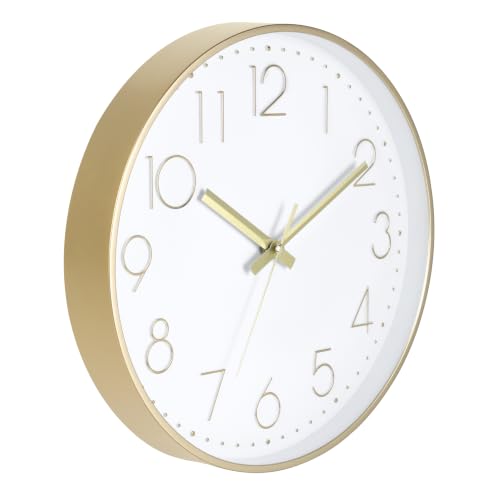 Wall Clock 12 Inch Silent Non-Ticking Wall Clocks Battery Operated Modern Style Gold Clock for Home Kitchen Bedroom Bathroom - color: Gold, size: 12 Inch