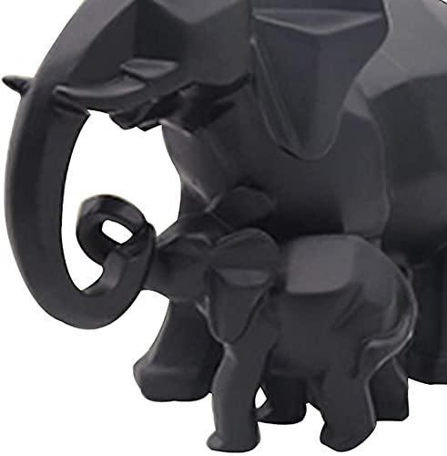 Elephant Family Statue Mother and Baby Elephant Figurine Lucky Wealth Feng Shui Ornaments for Home Office Home Office - Black
