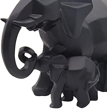 Elephant Family Statue Mother and Baby Elephant Figurine Lucky Wealth Feng Shui Ornaments for Home Office Home Office - Black