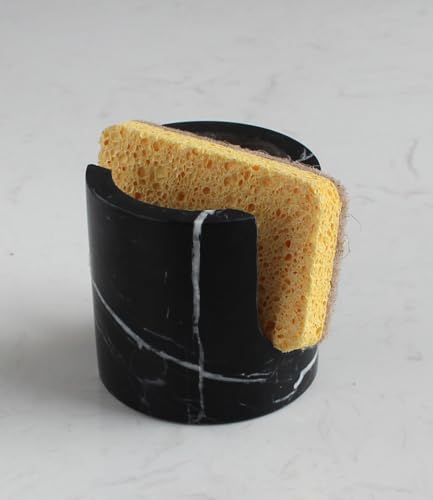 Natural Marble Travertine Sponge Holder for Kitchen Counter, Drying Rack, Sponge Caddy for Sink Organizer - Nero Portoro Marble - color: Nero Portoro Marble