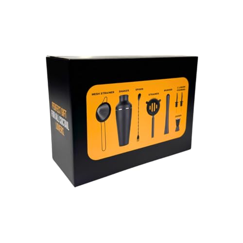 9-Piece Cocktail Shaker Bartender Kit with Stand, Matte Black Bar Tools | Boston Shaker, Mixing Spoon, Muddler, Measuring Jigger, Mesh & Regular Strainer, Liquor Pourers & More Professional Tools