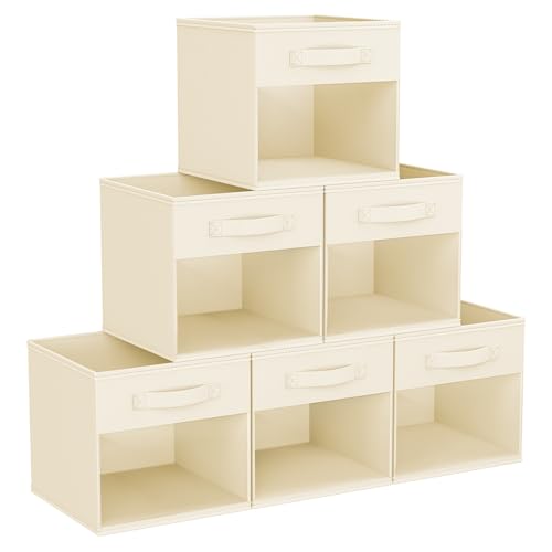 DIMJ Cube Storage Bin, 6 Packs Collapsible Storage Bins with Handles, Fabric Bins for Organization, Cube Storage Organizer Bins for Closet Organization and Storage, Beige - color: Beige, size: 10.6 Inch.- 6 Pack